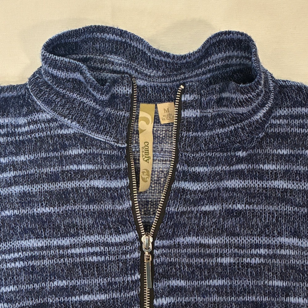 Comfy USA Sheer Cardigan Womens Medium Blue Striped Zip Up High Low Boho Coastal - Picture 3 of 10